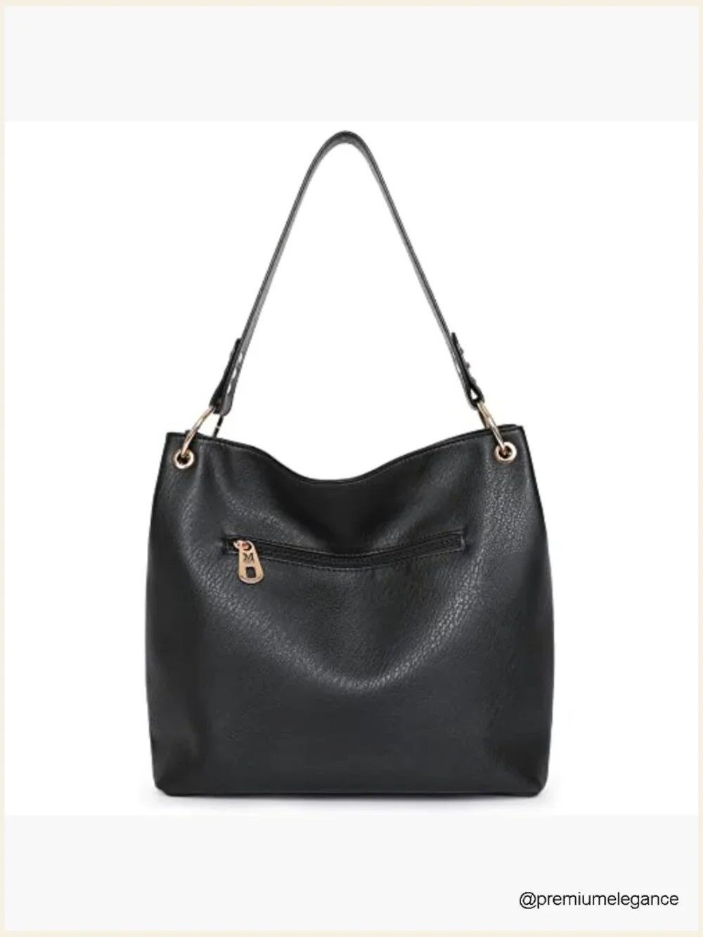 Vegan Leather Hobo Shoulder Bag with Back Pocket - Picture 2 of 7